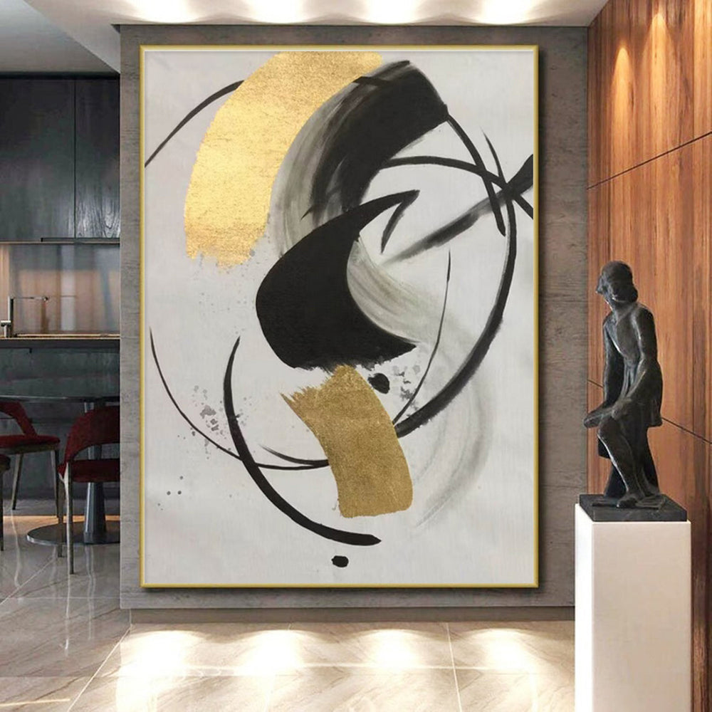Modern Art Acrylic Black Gold White Abstract Art PT388