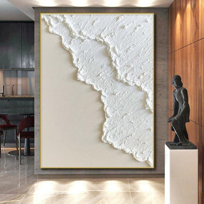 Hand-Painted White Textured Minimalist Abstract Art PT337