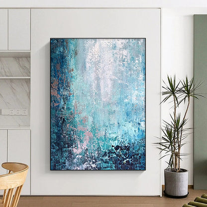 Oversized Abstract Wall Art in Teal, Blue, and Pink, Handmade Art Piece PT295