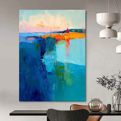 Acrylic Modern Art Paintings Colorful Coastal with Red Lighthouse Abstract Landscape DPS431