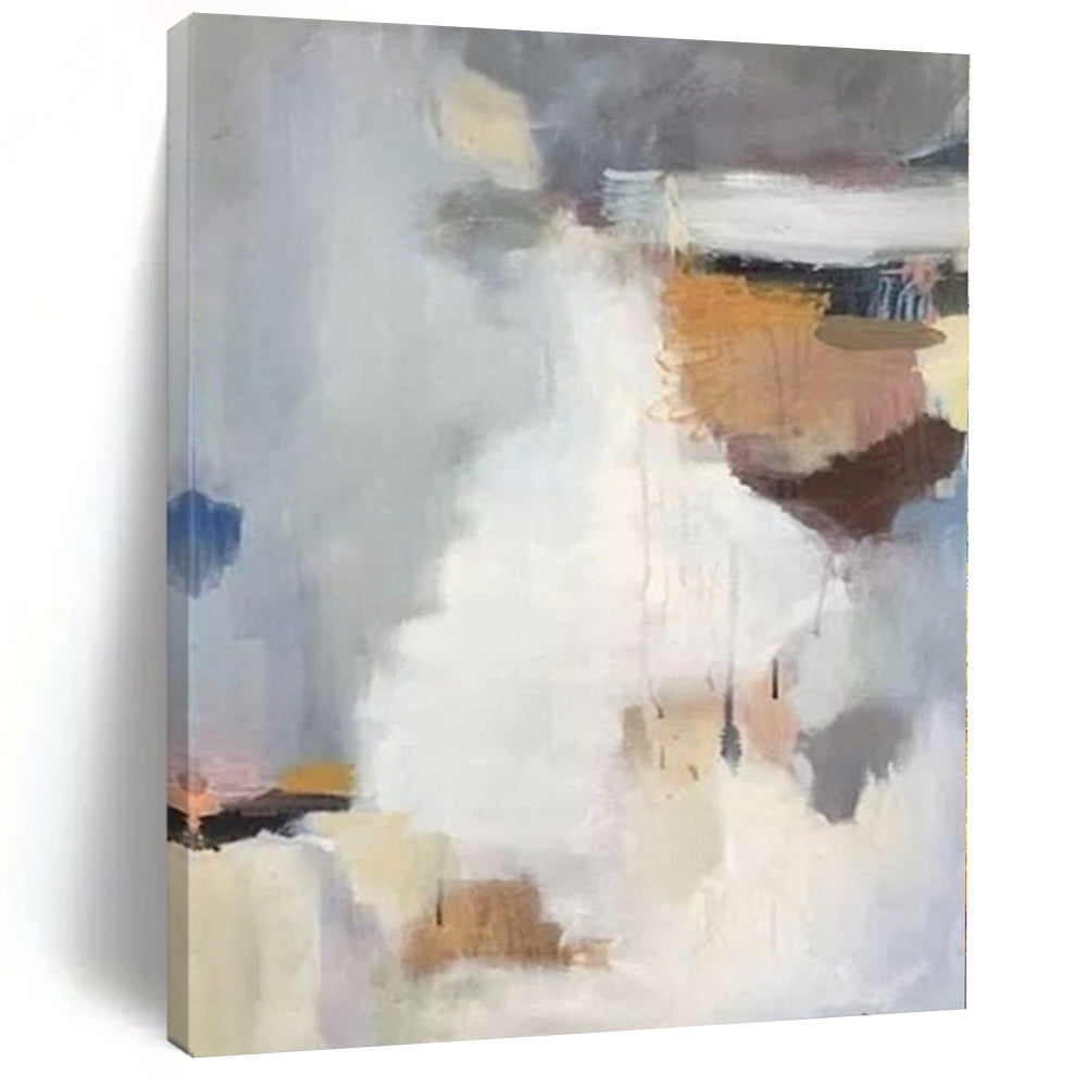 Unique Abstract Art in Soft Gray, White, and Beige Tones, Modern Art Acrylic PT004