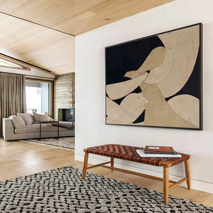 Minimalist Canvas Art Beige & Black Geometric Abstract Painting HPS223