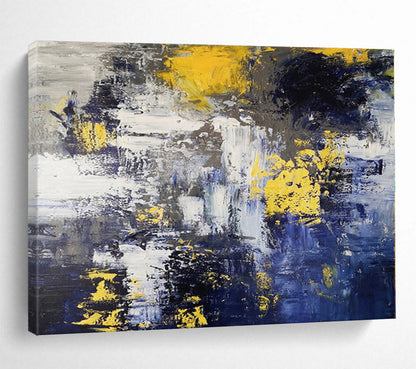 Acrylic Modern Art Paintings Yellow, Blue & Gray Textured Abstract Painting On Canvas HPS127