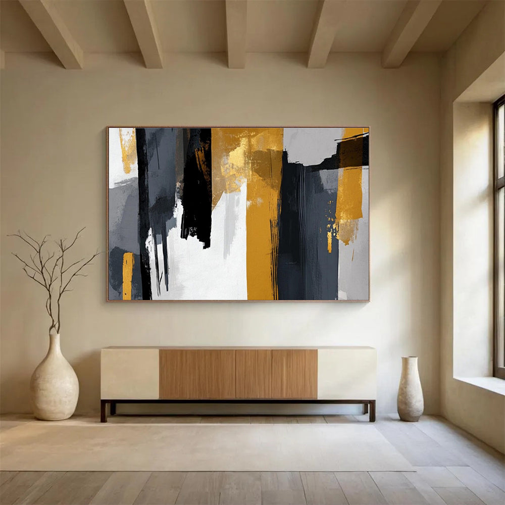 Oversized Abstract Wall Art Black, Gray, and Gold Textured Abstract Art HPS397