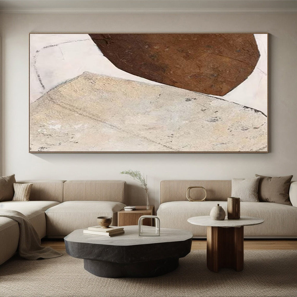 Unique Abstract Art Brown Beige Textured Shape Abstract Art PT338
