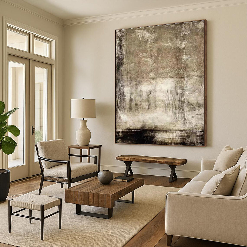 Hand Painted Art Beige Black Textured Abstract Art PT490