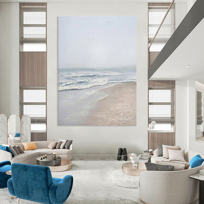 Minimalist Canvas Art Blue and Beige Coastal Abstract Beach Painting DPS451