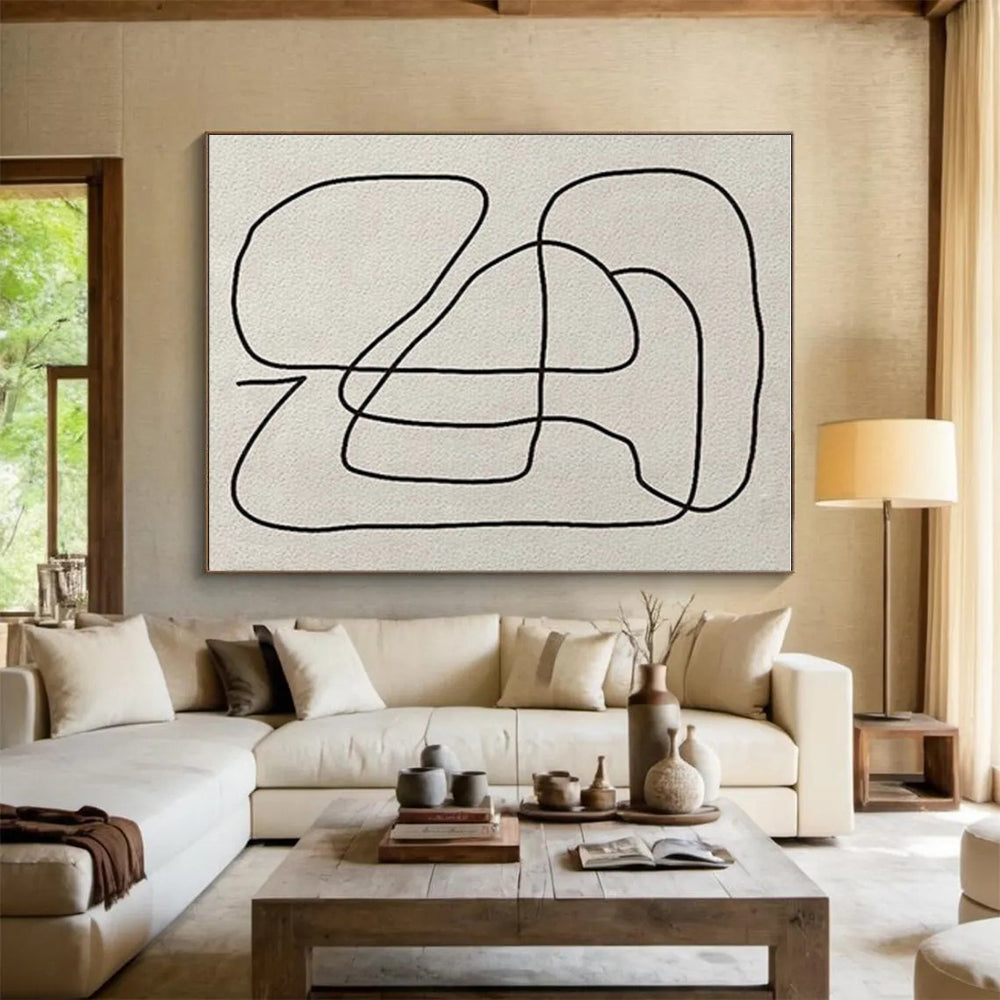 Cool Abstract Paintings Black Line Art Abstract Flow, Modern Art Acrylic PT557