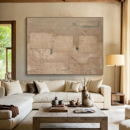 Hand Painted Art in Beige, Grey, and Black Textural Abstract Geometric Art PT257