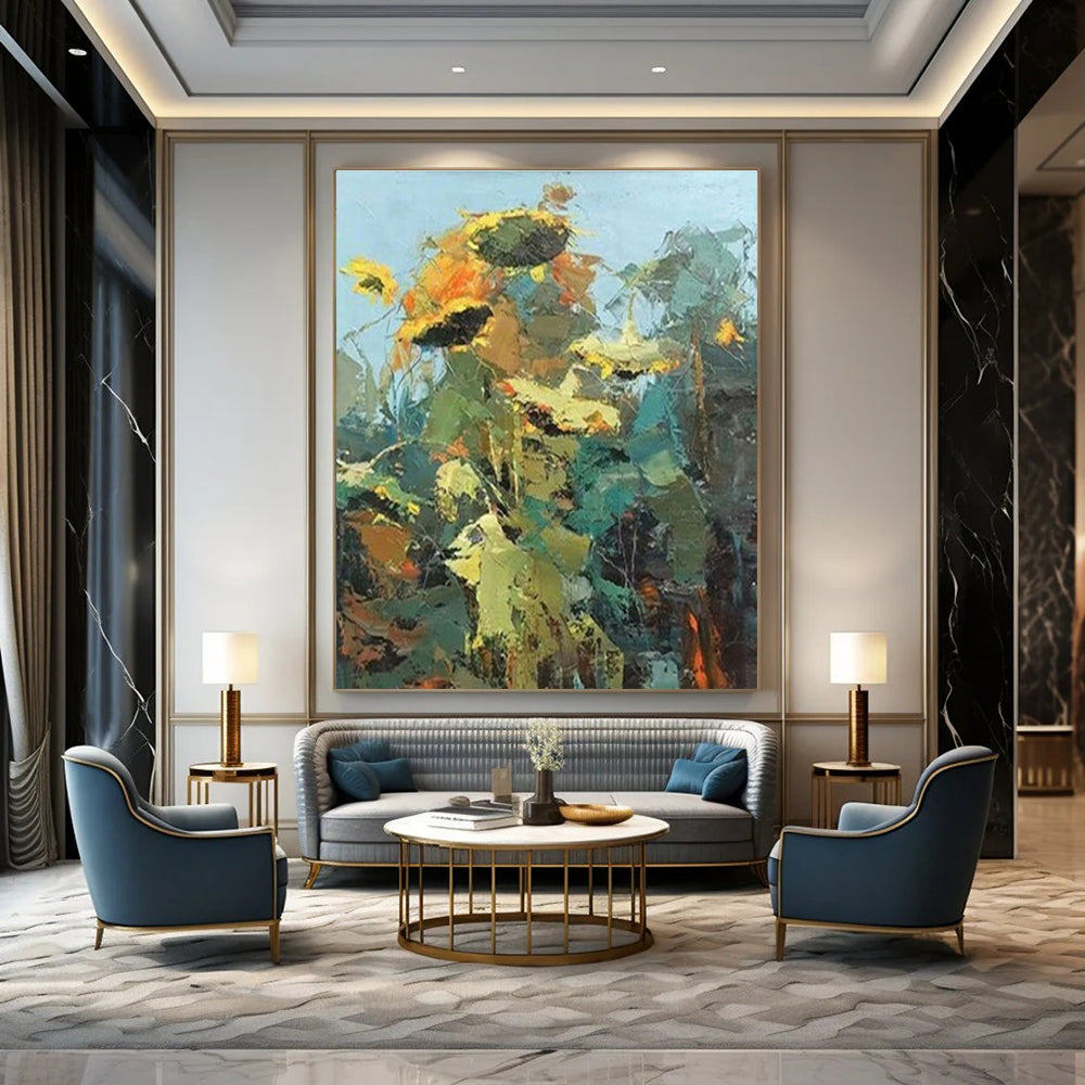 Buy Abstract Art Online Yellow, Green, and Orange Textured Abstract Floral Art DPS484