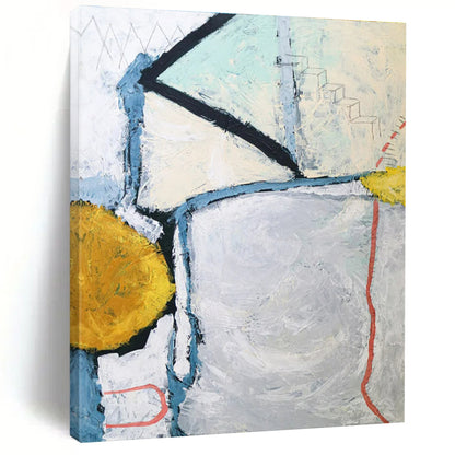 Oversized Abstract Wall Art Gray, Yellow, and Red Geometric Abstract Art PT826