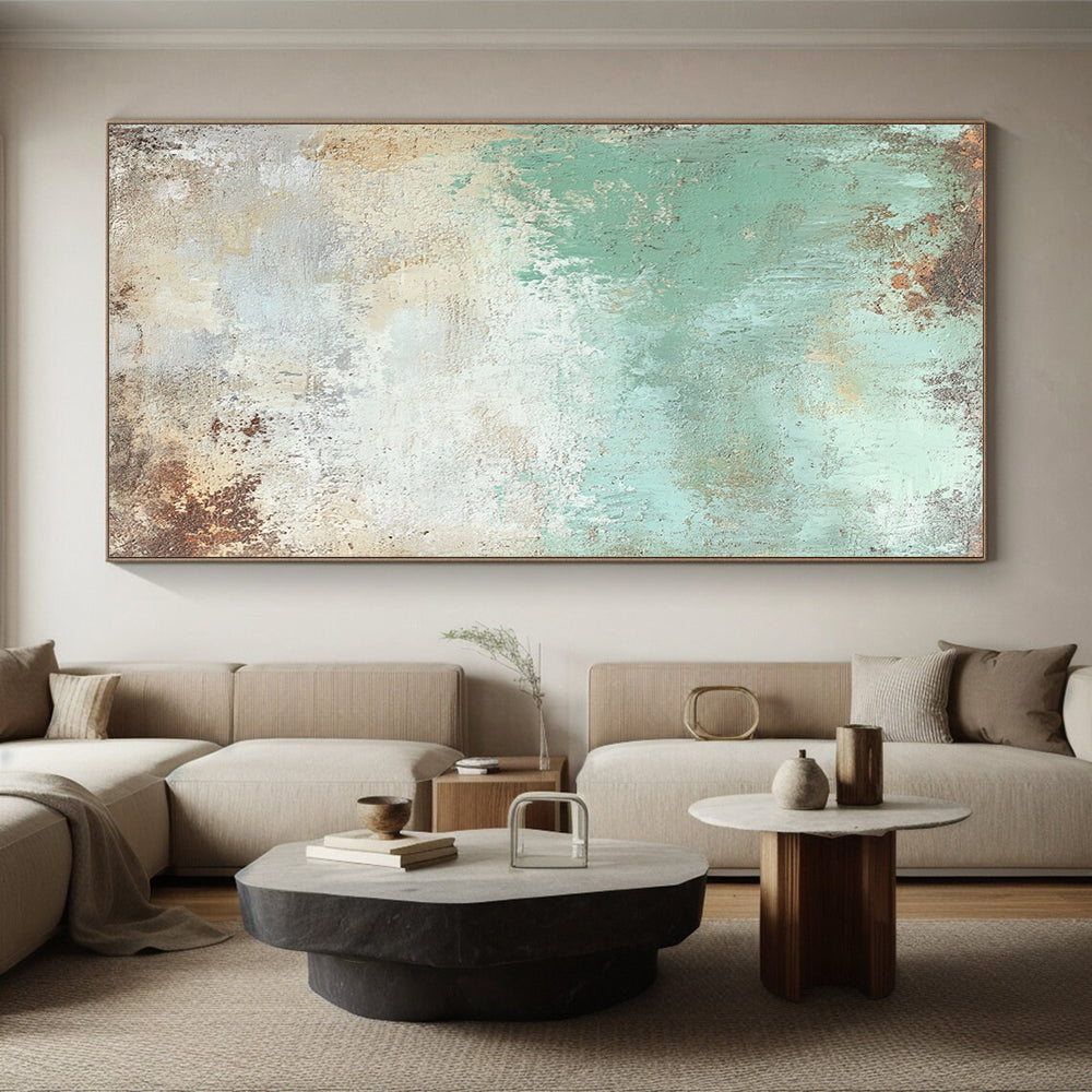 Large Painting In Living Room Green & Brown Textured Abstract Painting On Canvas PT130