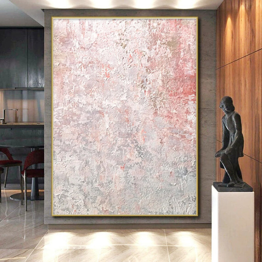 Hand-Painted Pink and Gray Textured Abstract Art, Acrylic Modern Art Painting PT291