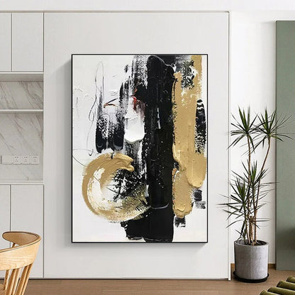 Cool Abstract Paintings Black Gold White Textured Abstract Art PT377