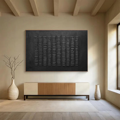 Oversized Abstract Wall Art Black Textured Grid Abstract On Canvas HPS030