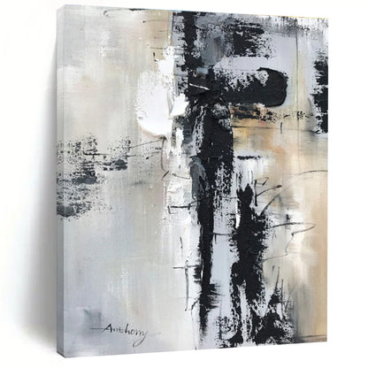 Large Contemporary Wall Art Black White Gray Abstract Textured Acrylic Art PT469