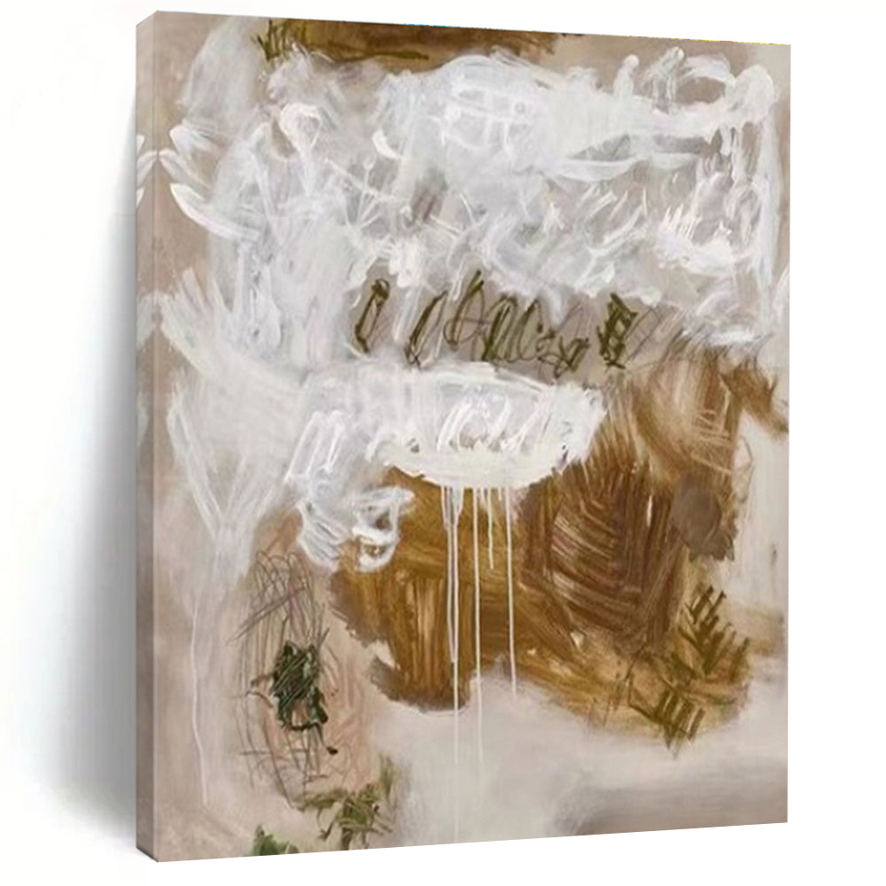 Acrylic Modern Art Paintings White and Brown Textured Abstract Art PT675