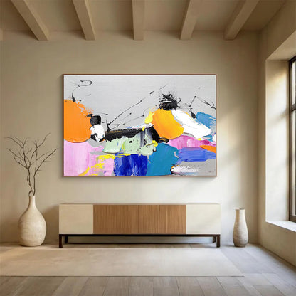 Unique Abstract Art Multicolor (Orange, Pink, Blue, Yellow) Textured Abstract Painting HPS233