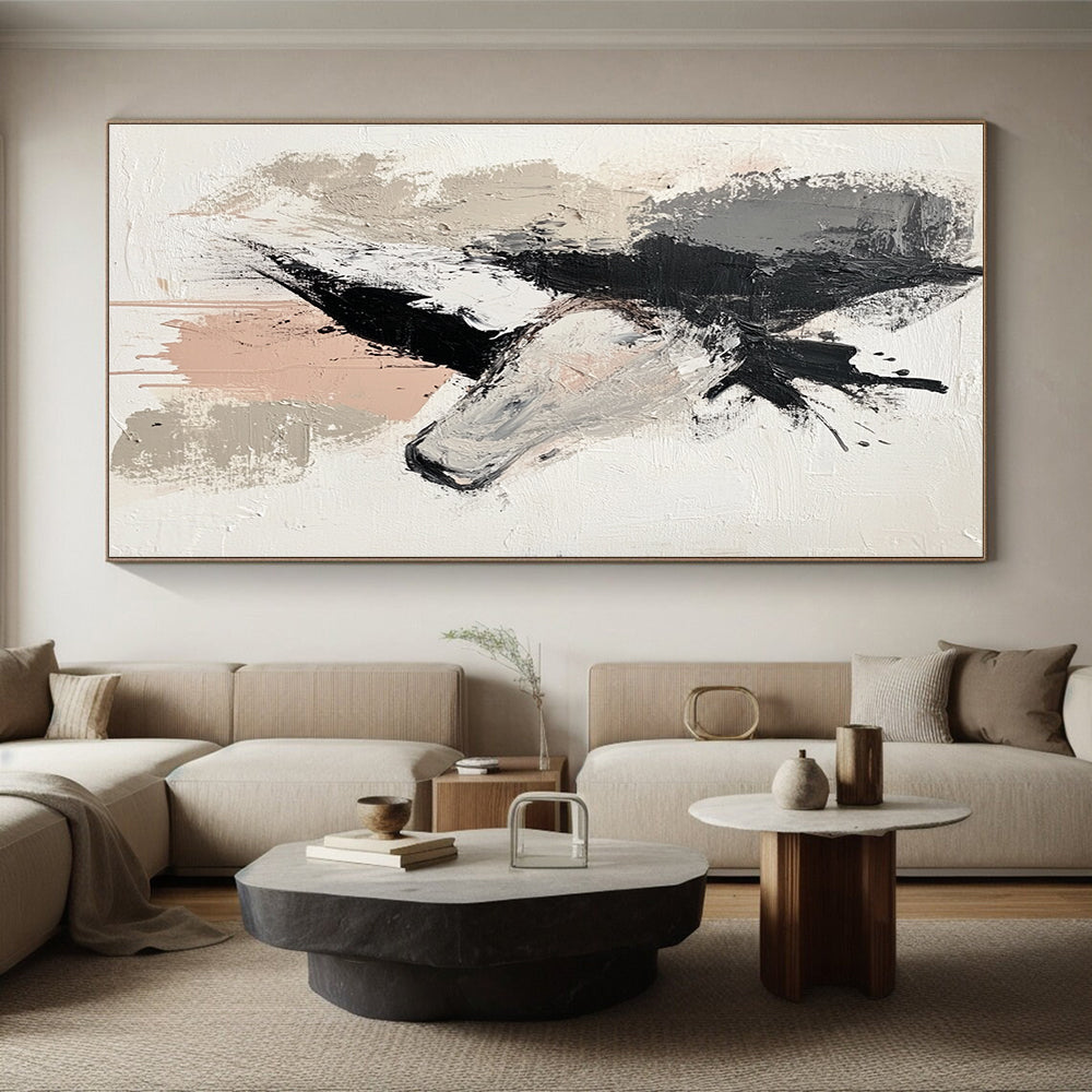 Black Gray Beige Pink Horse Abstract Art PT143