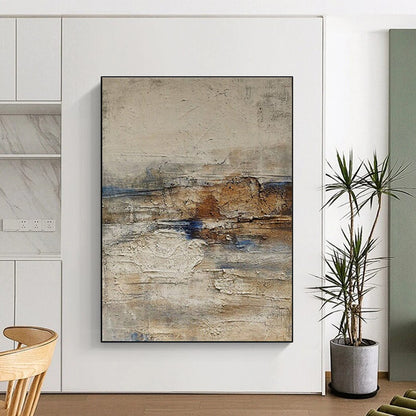 Cool Abstract Paintings Beige and Blue Textured Abstract Art PT630
