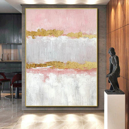 48x60 Pink Gray Gold Textured Abstract Minimalist Art PT347