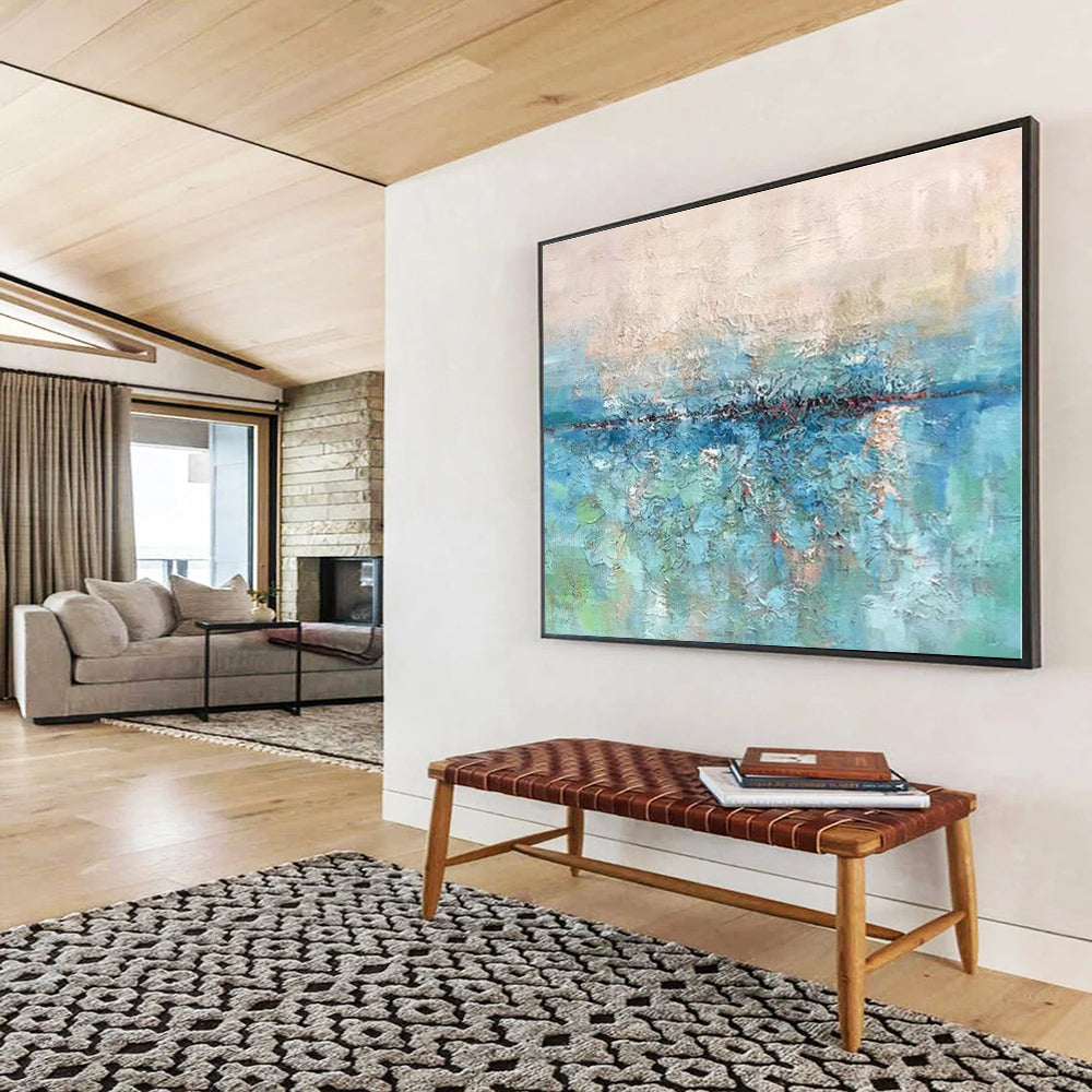 Unique Abstract Art Blue & Green Textured Sea Abstract Painting On Canvas HPS092