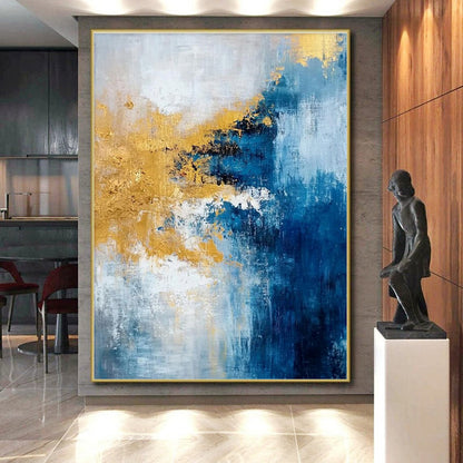 Acrylic Modern Art Paintings Blue, Gold, and White Abstract Art PT654