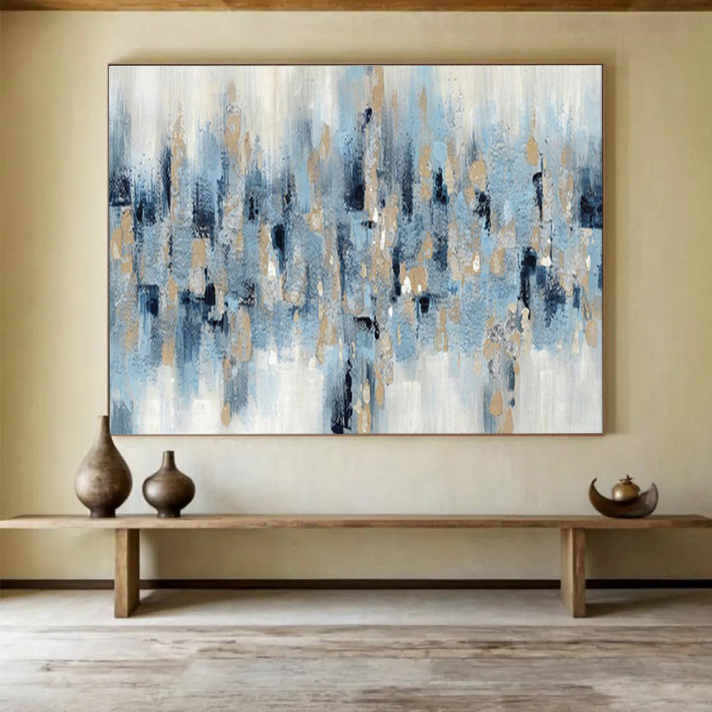 Buy Abstract Art Online Blue and Gold Geometric Abstract Cityscape Art HPS339