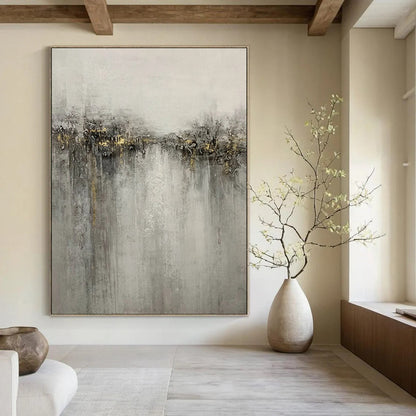 Hand-Painted Gray & Gold Abstract Textured Cityscape, Paintings For House DPS511