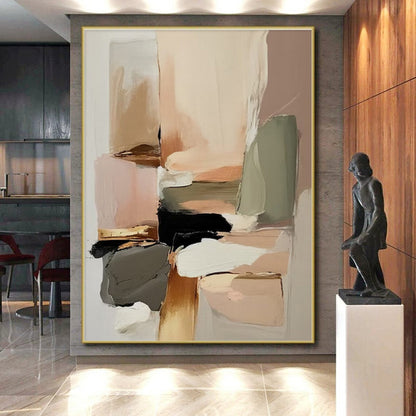 Hand Painted Art - Neutral & Pastel Blocks Abstract Art with Soft Brushwork PT576