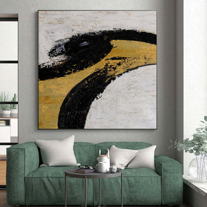 Unique Abstract Art with Black, Gold, and White, Handmade Art Piece PT285