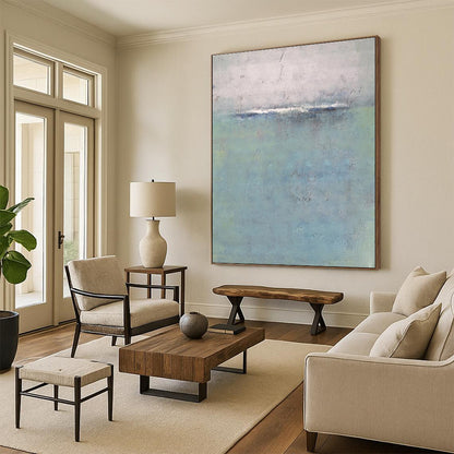 Hand-Painted Blue, Gray, and White Abstract Seaside Art DPS456