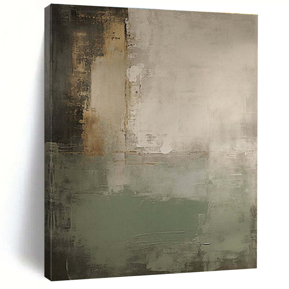 Handmade Art Gray, Beige, and Green Textured Abstract Art PT757