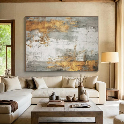 Handmade Art Gold, Gray, and White Textured Abstract Art PT740