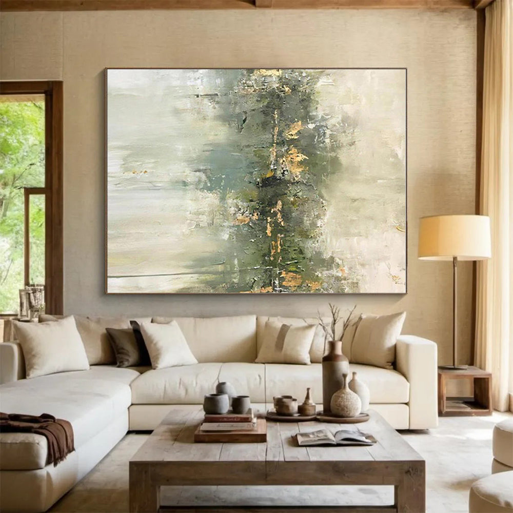 Unique Abstract Art Green Gray Abstract Nature-Inspired Acrylic Painting PT443