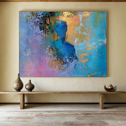 Cool Abstract Paintings Blue, Pink, Gold & Purple Abstract Portrait Painting HPS278