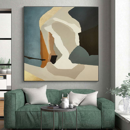 Minimalist Canvas Art in Teal, Beige, Brown, and Gold Geometric Abstract Shapes PT235