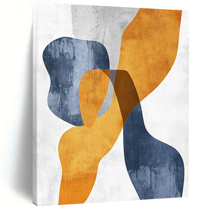 Handmade Art Orange, Blue & Gray Geometric Abstract Painting On Canvas PT124
