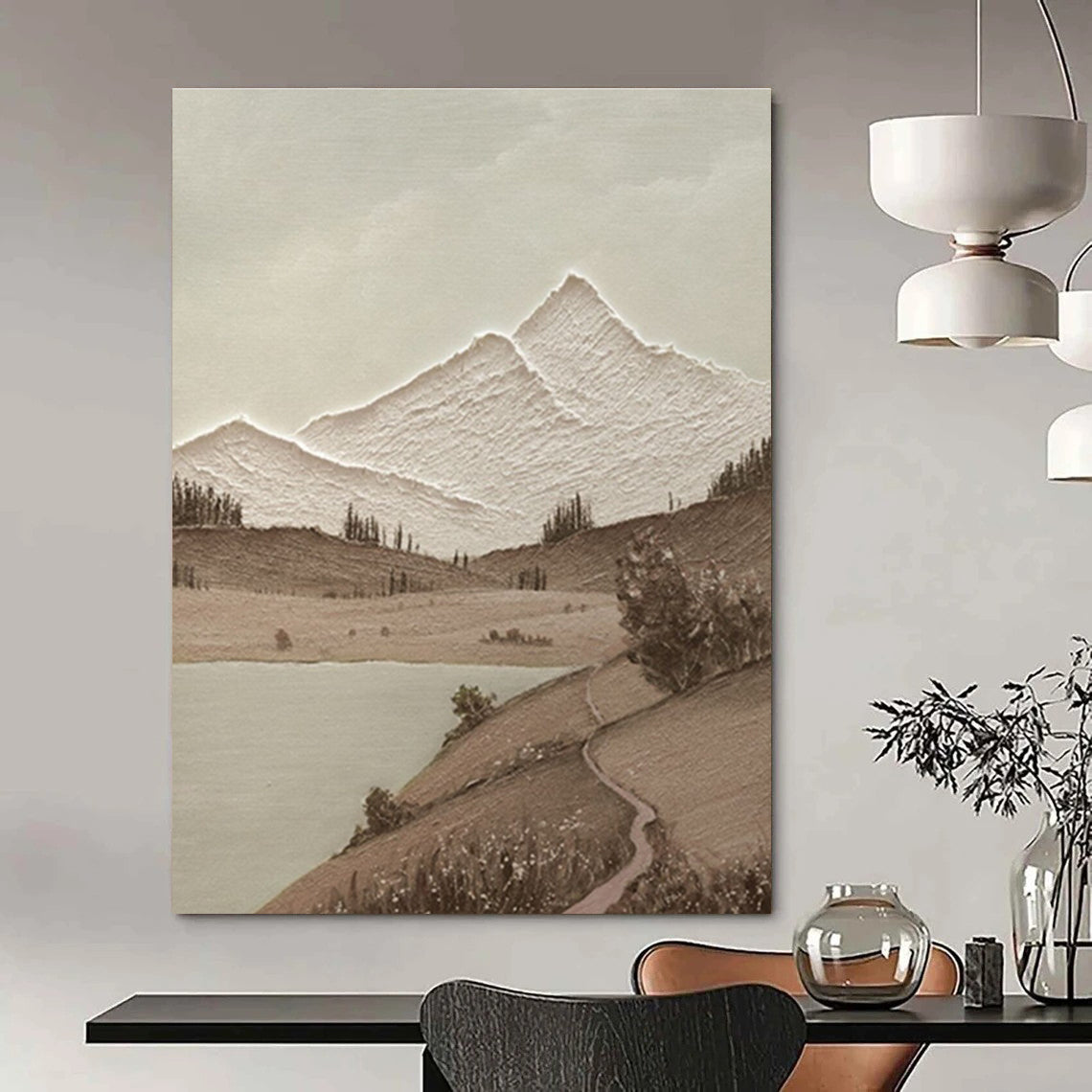 Minimalist Canvas Art Brown and Beige Mountain Landscape Abstract Painting DPS448