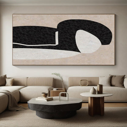 Unique Abstract Art Black, Beige, and White Organic Abstract Art PT696
