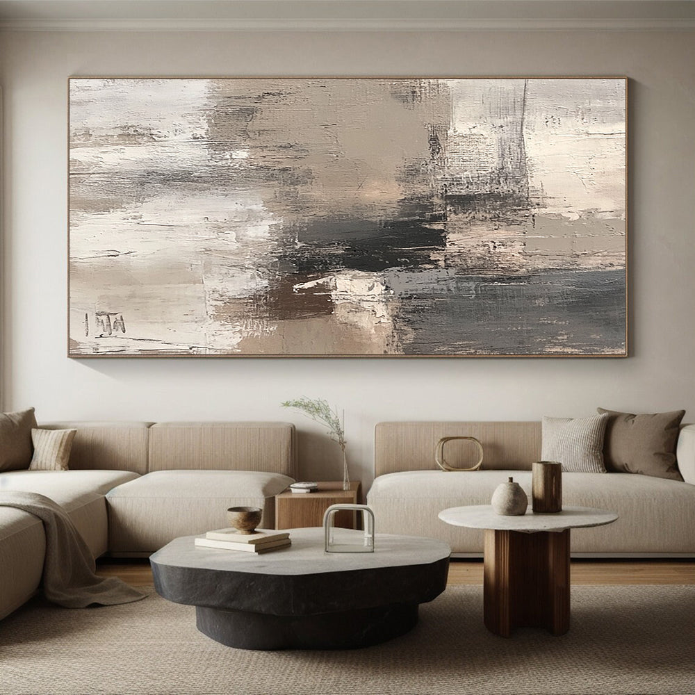 Abstract Canvas Wall Art Large, Gray Beige Black Abstract Textured Art PT175