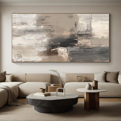Abstract Canvas Wall Art Large, Gray Beige Black Abstract Textured Art PT175