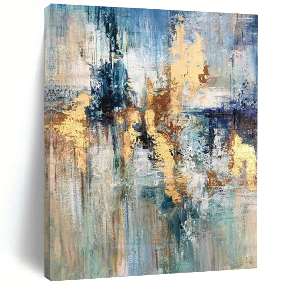 Oversized Abstract Wall Art Blue Gold Modern Acrylic Artwork PT440