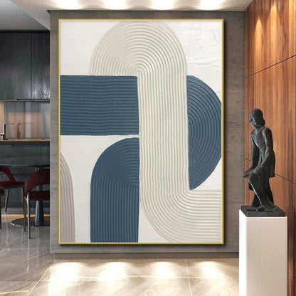 Modern Art Acrylic Blue & Beige Geometric Abstract Painting On Canvas PT029