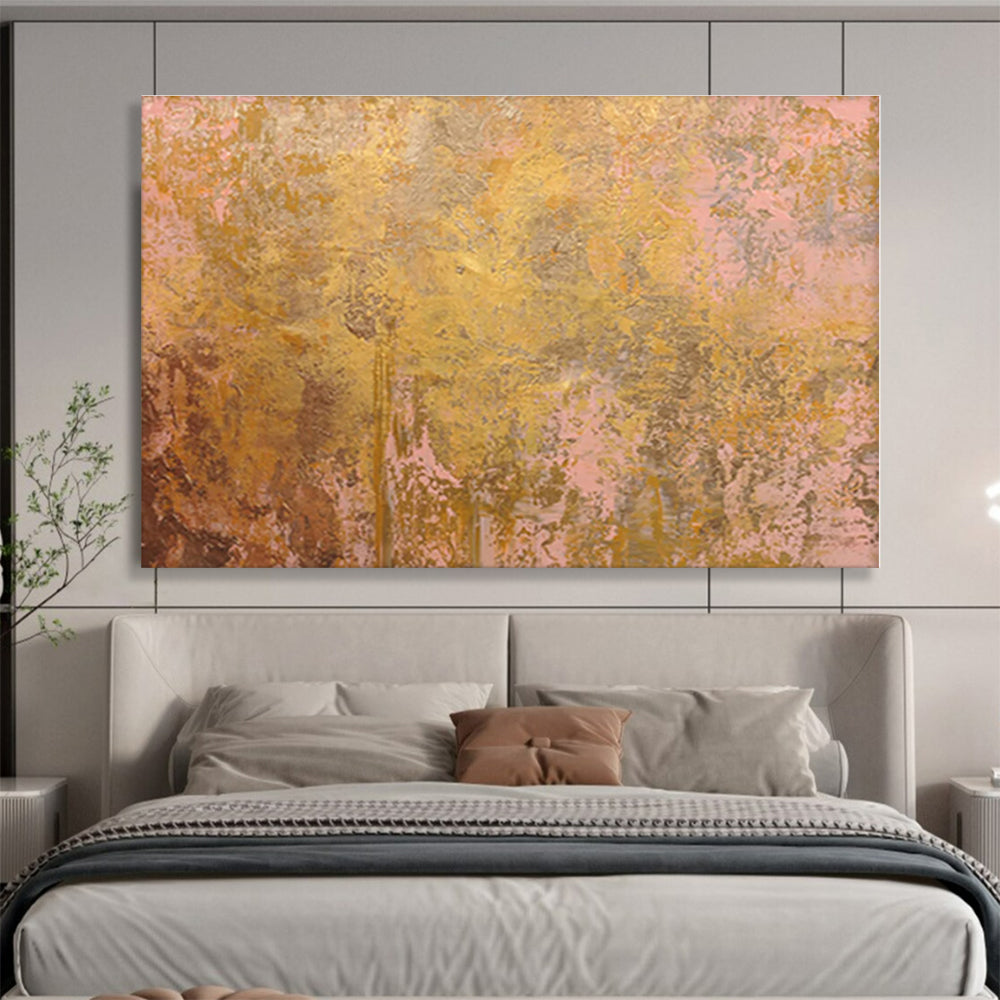 Oversized Abstract Wall Art Gold & Pink Textured Abstract On Canvas HPS019