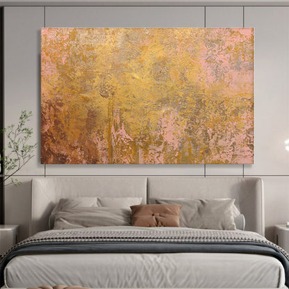 Oversized Abstract Wall Art Gold & Pink Textured Abstract On Canvas HPS019