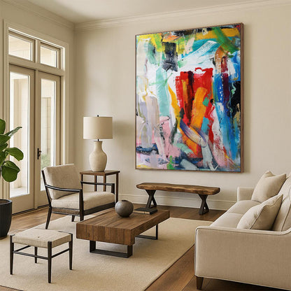 Large Size Multicolor Abstract Expressionist Acrylic Painting PT456