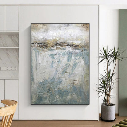 Huge Size Beige, Blue & Gray Abstract Landscape, Large Contemporary Wall Art DPS512