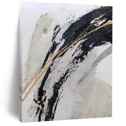 Unique Abstract Art in Black, White, Gold, and Silver Abstract Brushstrokes PT245