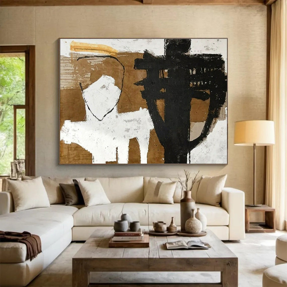 Huge Size Black, White, and Brown Abstract Figurative Art HPS383